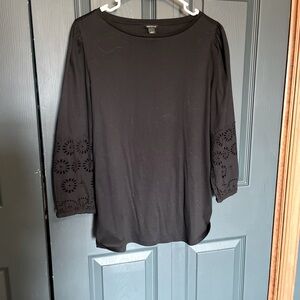ANN TAYLOR NWOT TOP SHIRT BLOUSE LONG SLEEVE BLACK SIZE LARGE COTTON